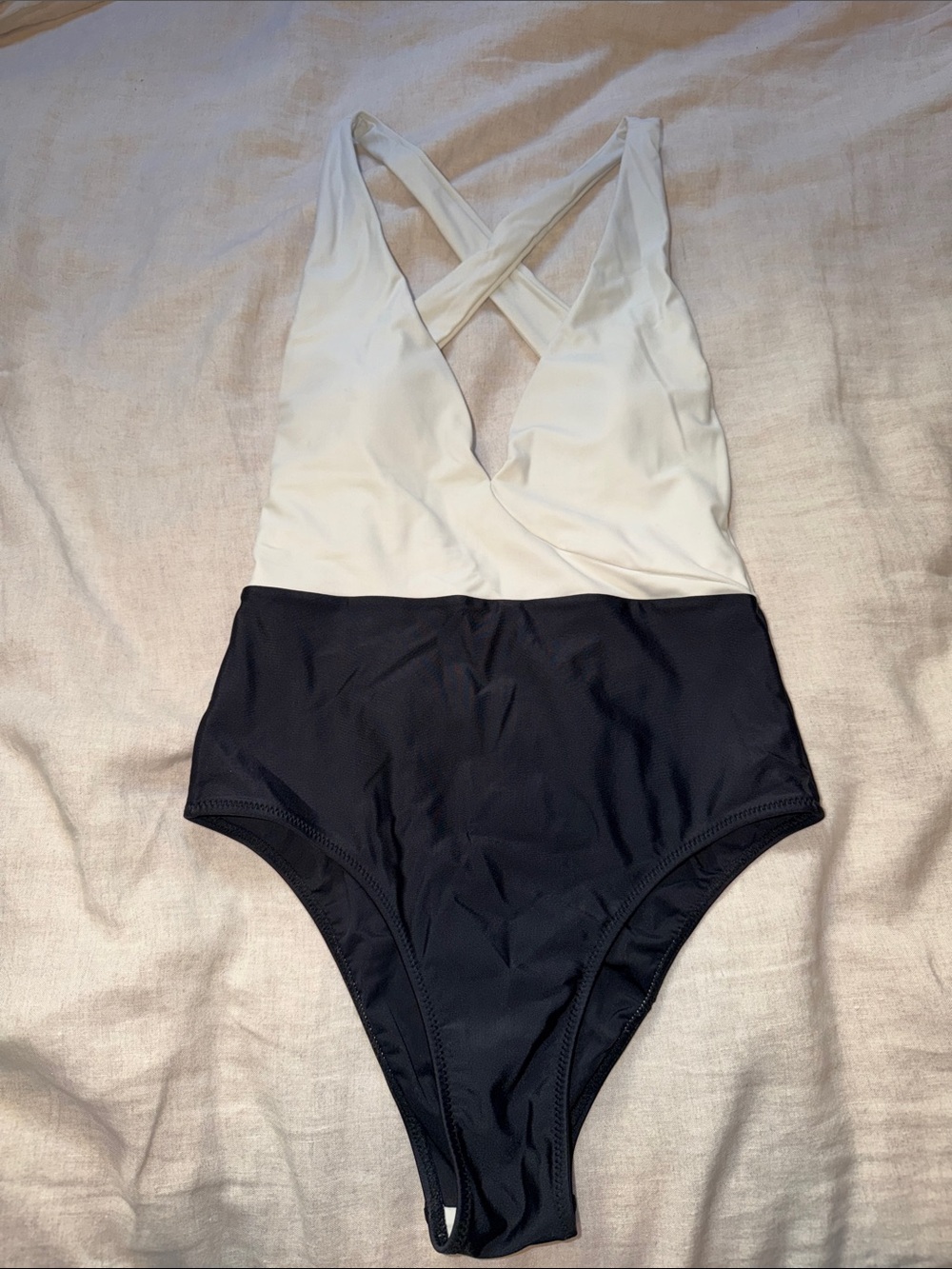 Summersalt black/white one piece plunge neckline